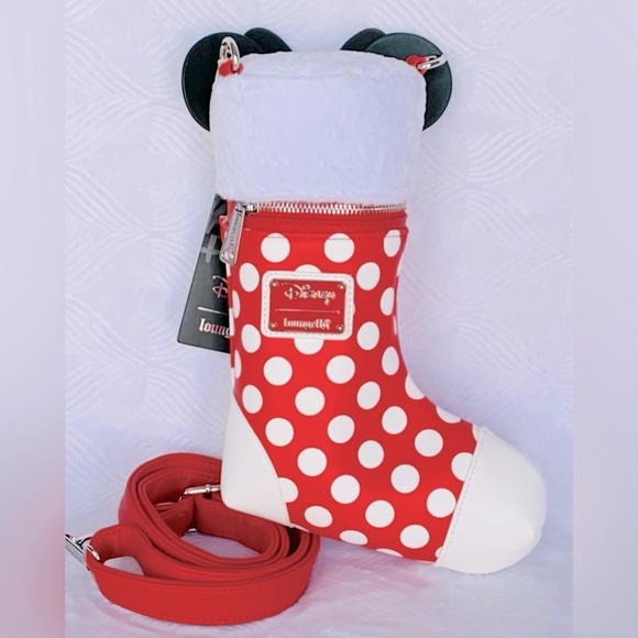 SALE - Loungefly Disney Minnie Mouse Christmas Holiday Stocking Crossbody Bag - Picture 5 of 14